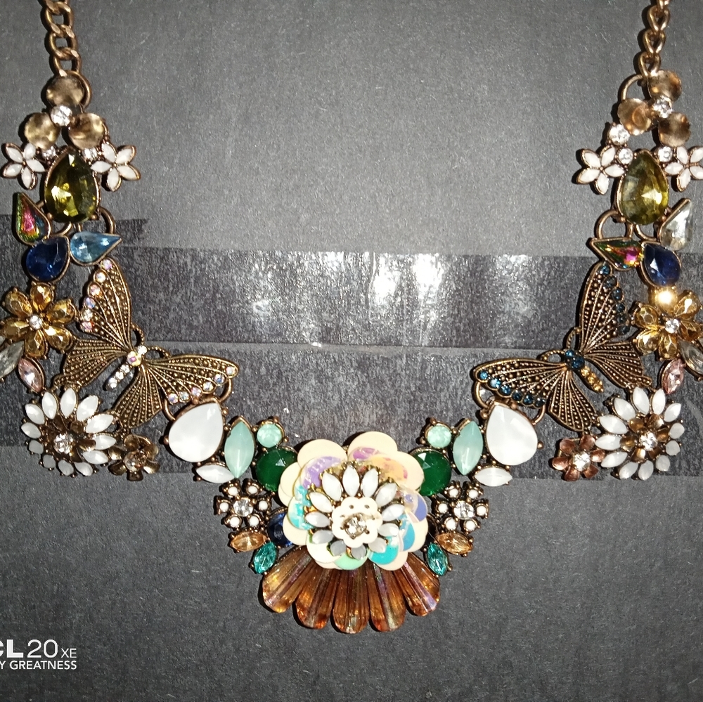 Butterfly and flower statement necklace